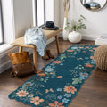 Lahome Floral Washable Runners for Hallways, 2x5 Kitchen Runner Rug Ultra-Thin, Non-Slip Stain Resistant Boho Low-Pile Carpet Runner for Bathroom Bedroom(2x5ft,Navy Blue)