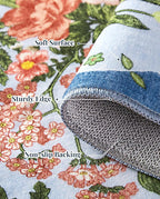 Floral Rug for Living Room - 4x6 Washable Area Rugs Non-Slip Soft Low-Pile Stain Resistant Carpet Unique Flower Print Vintage Indoor Rug for Bedroom Dining Room Office Nursery Room, Blue