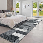 Indoor Runner Rug, Washable Runner Rug with Rubber Backing, Modern Geometric Patchwork Aesthetic Carpet for Bedroom, Living Room, Hallway, Entryway, Washable Rugs Rockwood Collection, 2.7x8 Ft Grey