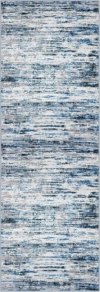 Modern Abstract Runner Rug 2x6, Grey Blue White Washable Kitchen Runner Non-Slip Soft Hallway Rug Runner Thin Print Faux Wool Carpet for Entryway Bedroom Laundry Room Indoor Home Decor