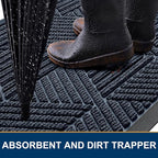 Kitinjoy Front Door Mat Outside Entrance, Sturdy Natural Dirt Trapper, Heavy Duty Rubber Doormat, Low Profile Non-Slip Backing, Easy Clean Floor Mat for Indoor Outdoor Entry, 29.5X17 Inch, Navy Blue
