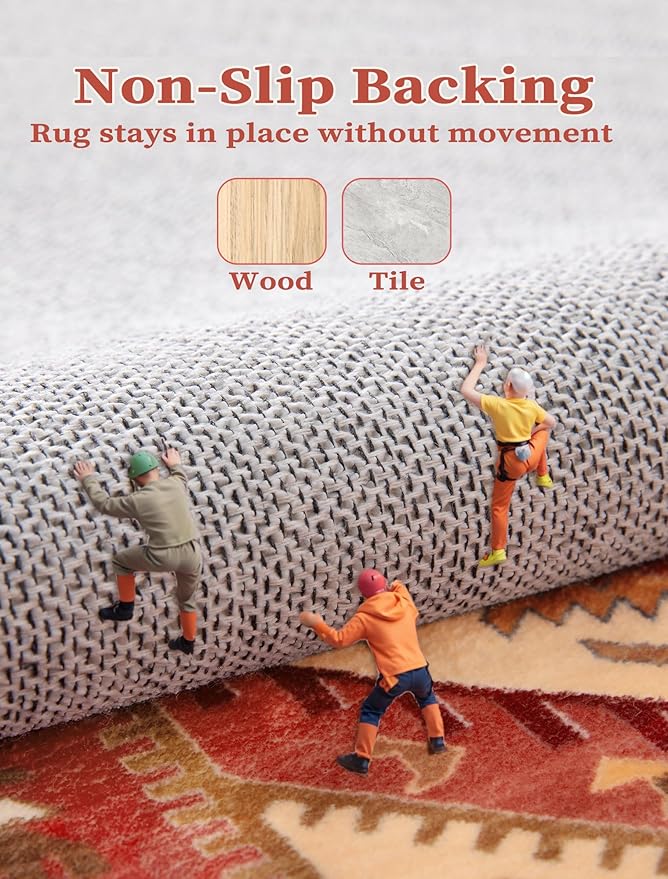 SERISSA Runner Rug for Hallways, 2'6"x14' Washable Non Slip Kitchen Runner Rug, Extra Long Boho Rug Ultra Soft Vintage Red Beige Print Floor Carpet for Bedroom Hallway Entryway Bathroom Laundry Room
