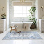 Fame Living Cream Blue Oushak Rug, Modern, Vintage, Turkish, Eclectic, Floral, Pastel, Washable, Area Rugs for Living Room, Dining, Bedroom, Nursery, Girls, Boys, 5'9"x8'9"