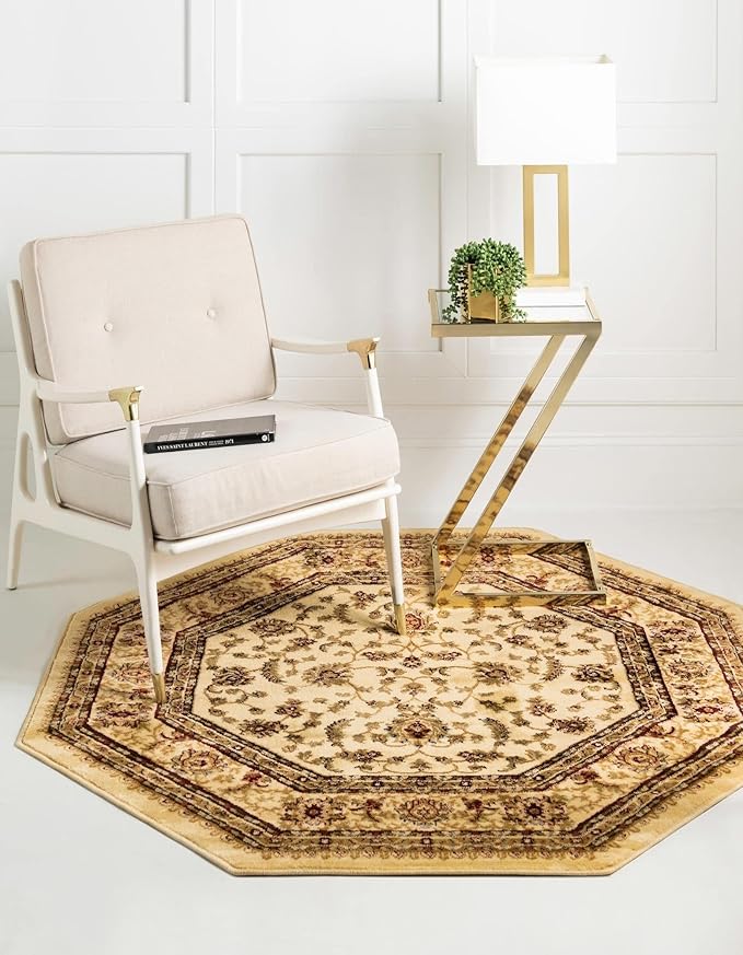 Unique Loom Voyage Collection Traditional Oriental Classic Area Rug (5' 0 x 5' 0 Octagonalal, Ivory/Gold)