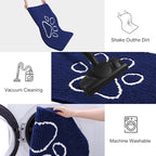 Smiry Dog Door Mat for Muddy Paws, Absorbent Dirt Trapper Non Slip Quick Dry Washable Chenille Mat for Mud Dogs, Entry Rug for Indoor and Outdoor (70x24 Inches, Navy Blue and White)