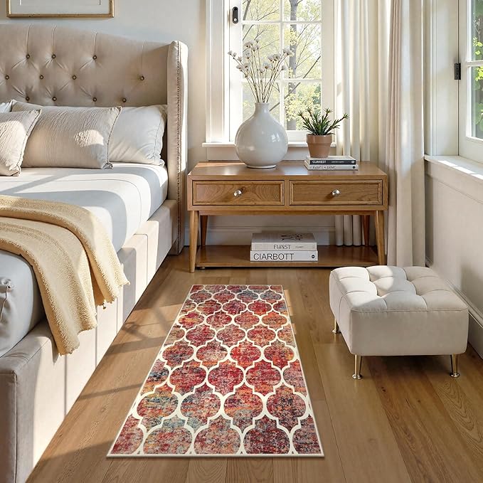 Lahome Moroccan 2x4 Rug Washable Runner Rugs, Non-Slip Kitchen Rugs Runner Throw Laundry Room Rug Small Rug for Bedroom Colorful Christmas Indoor Mat Entrance Bathroom (2'x4', California Sunset)