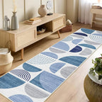 MUJOO Runner Rug Washable,Blue 2x8 Area Rugs for Hallways Kitchen Bedroom Entryway Bathroom,Non Slip Carpet Long Mat Indoor,Boho Soft Modern Abstract Navy Blue