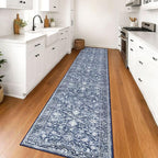 KILOCOCO Runner for Hallway 2.6x16 Runner Rug Printed Vintage Floral Washable Rug Kitchen Runners Soft Non-Slip Low Pile Hallway Runners Laundry Room Distressed Boho Rugs, Blue
