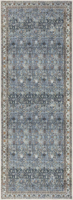 Bloom Rugs Washable Non-Slip 10 ft Runner - Blue/Beige Traditional Runner for Entryway, Hallway, Bathroom, and Kitchen - Exact Size: 2.5' x 10'
