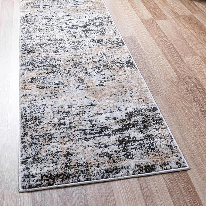 Rugs.com Leipzig Collection Runner Rug – 6 Ft Runner Beige Low-Pile Rug Perfect for Hallways, Entryways