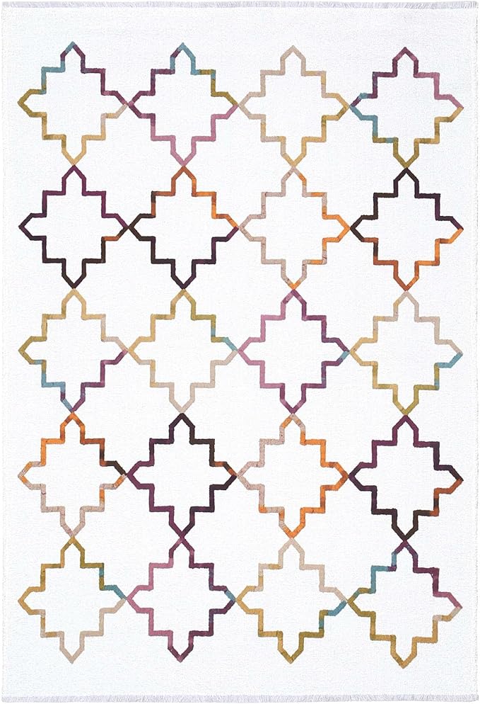 Alfa Rich 7x10 Moroccan White Washable Area Rugs for Living Room Bedroom Kitchen Decor Cotton Rug