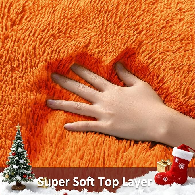 Ophanie Orange Rugs for Living Room Bedroom, 5x8 Fluffy Fuzzy Furry Carpet, Plush Soft Shaggy Bedside Indoor Floor Area Rug for Kids Girls Boys Baby Teen Dorm Nursery Home Decor Aesthetic