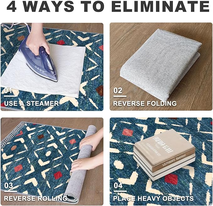 KILOCOCO Kitchen Runner Rug Washable Runner Rug Soft Hallway Runners Non Slip Printed Distressed Laundry Room Rugs, Low-Pile Runners for Entryway/Bedroom/Kitchen/Living Room, 2x5 Teal/Blue