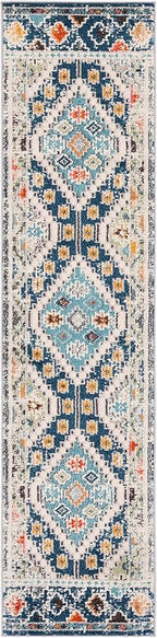 SAFAVIEH Madison Collection Runner Rug - 2' x 8', Navy & Beige, Boho Diamond Distressed Design, Non-Shedding & Easy Care, Ideal for High Traffic Areas in Living Room, Bedroom (MAD418M)
