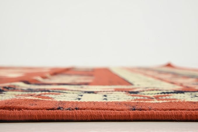 Unique Loom Taftan Collection Border Geometric Tribal Inspired Design Area Rug (8' 0 x 10' 0 Rectangular, Terracotta/ Ivory)