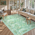 Lahome Floral Washable Area Rugs 5x7, Soft Green Rugs for Living Room Bedroom, Boho Non Slip Low Pile Forest Stain Resistance Large Throw Carpet for Farmhouse Dining Room Office,Sage Green
