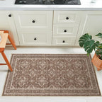 WITSHOCK Washable 2x4 Entryway Area Rug, Soft Non-Slip Rugs Vintage Flower Accent Small Rugs for Bedroom, Kitchen, Living Room, Nursery Entrance, Dark Brown