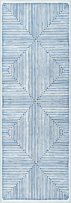 Bloom Rugs Washable Non-Slip 7 ft Runner - Blue/Ivory Striped Runner for Entryway, Hallway, Bathroom, and Kitchen - Exact Size: 2.5' x 7'