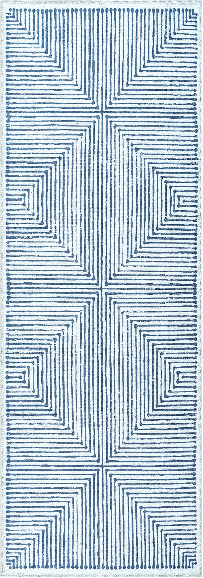 Bloom Rugs Washable Non-Slip 12 ft Runner - Blue/Ivory Striped Runner for Entryway, Hallway, Bathroom, and Kitchen - Exact Size: 2.5' x 12'