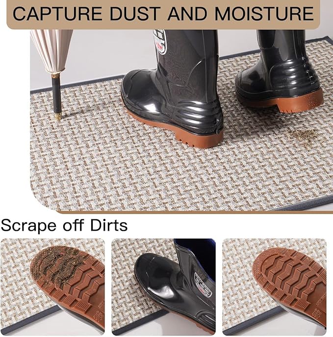 Door Mat Entrance 24"x35", Dirt Resistant and Absorbent, Non-Slip Rubber Backing Floor Mats, Easy Clean Low-Profile Doormat for Entryway, Front Door, Inside Entrance, Grey