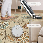 Maples Rugs Reggie Floral Area Rug - Made in USA - Low Pile, Non Slip, Pet-Friendly Mat for Living Room, Bedroom, and Office, 7' x 10', Beige