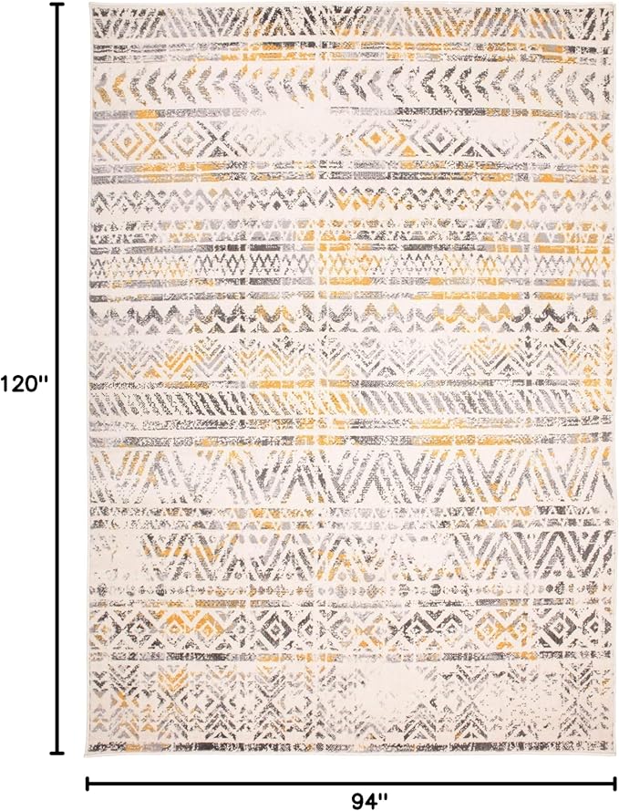 Rugshop Geometric Boho Area Rug – Warm Yellow Tribal Pattern, Perfect for Living Room, Bedroom, Dining Room, 5x7
