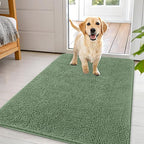 OLANLY Dog Door Mat for Muddy Paws 44x32, Absorbs Moisture and Dirt, Absorbent Non-Slip Washable Doormat, Quick Dry Chenille Mud Mat, Entry Indoor Entryway Carpet for Inside Floor, Olive Green