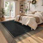 Moynesa Striped Border Easy Jute Outdoor Rug 8x10, Washable Indoor Outdoor Patio Area Rugs for Living Room Non Slip, Modern Classic Farmhouse Carpet for Dining Room Table, Black