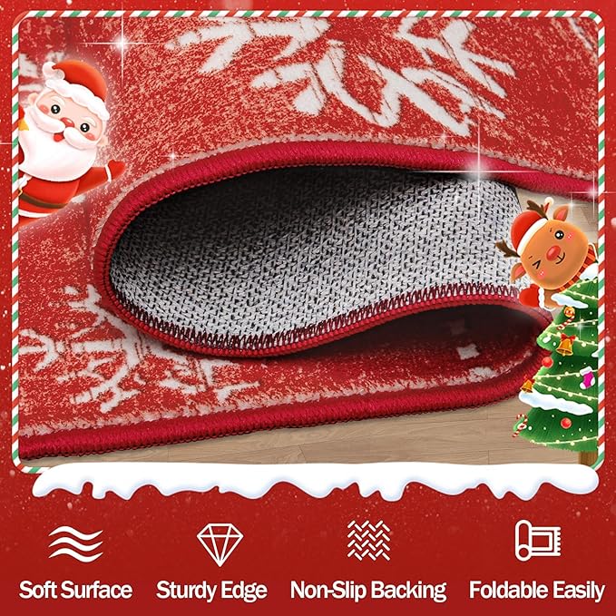 Christmas Area Rug 8x10 Living Room Rugs, Machine Washable Boho Christmas Tree Snowflake Rug Non-Slip Soft Low Pile Holiday Indoor Rugs for Bedroom Kitchen Dining Room Office(Xmas Red, 8'x10')