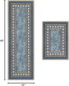 Antep Rugs Alfombras Modern Bordered 2pc Non-Skid (Non-Slip) Low Profile Pile Rubber Backing Indoor Kitchen Runner Rugs (Blue, 2pc Set)
