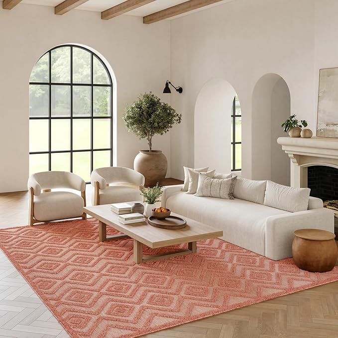 Nourison Home Versatile Coral Orange 7' x 10' Area Rug - Easy Clean, Non Shedding, Bed Room, Living Room, Dining Room, Kitchen (7' x 10')