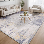 Washable Area Rugs 8'x10' Non-Slip Modern Abstract Soft for Living Room Entryway Bedroom Nursery, Print Pattern, Purple Grey Cream Yellow