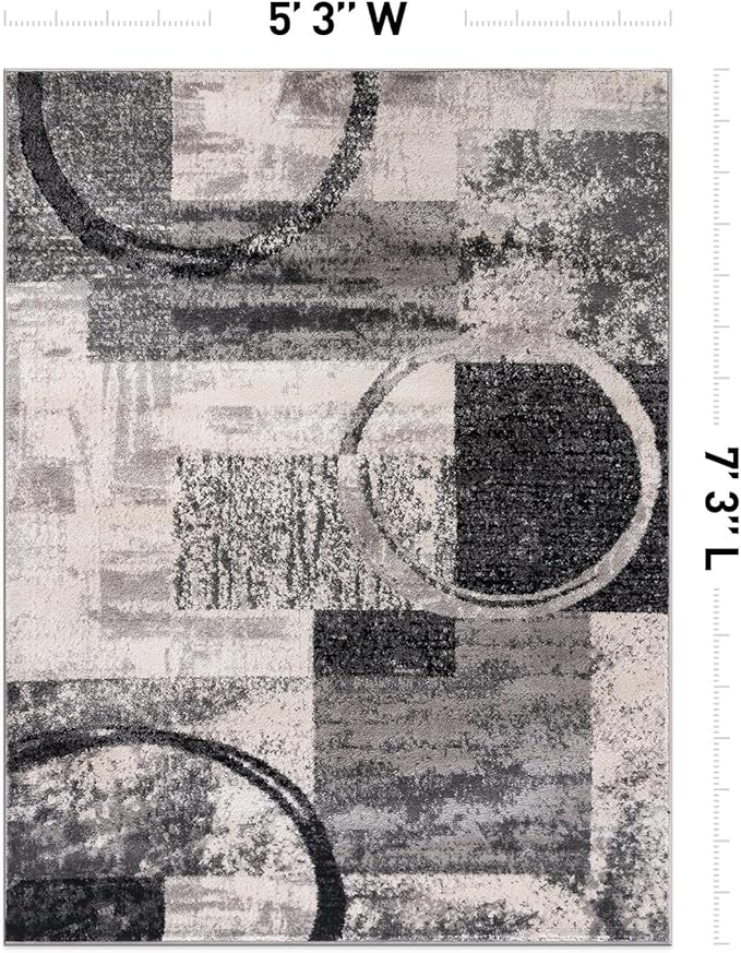 Rugshop Contemporary Circle Design Area Rug, Carpet with Jute Backing for Living Room, Bedroom, or Dining Room, Cream, 5'3" x 7'3"