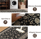 XWZO Washable Hallway Runner Rug 2x8ft — Non-Slip Low Pile Area Rug with Rubber Backing, Spill Resistant Soft Flower Floor Carpet Runner for Kitchen Entryway Doorway Bedroom Corridor, Black