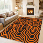 5x8 Geometric Circle Rugs for Bedroom Decor, Washable Retro 60s 70s Geometry Pattern Area Rug, Living Room Home Decoration, Non Slip Soft Thin, Black Orange Decor Carpet PF-P 49