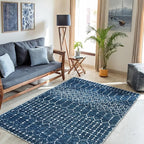 Lahome Moroccan Blue 3x5 Non-Slip Washable Soft Rug for Bedroom Floor Throw, Geometric Print Distressed Indoor Modern Rug for Entryway, Dining Room, Bathroom