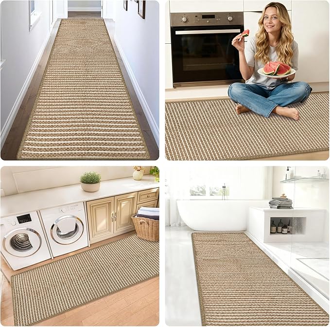 Braided Hallway Runner Rug,Super Absorbent Kitchen Mats for Floor,Non Slip Washable Kitchen Rugs,Quick Dry Boho Entryway Runner Rugs for Bathroom,Hallyways,Bedroom,24"x72",Brown