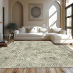 Bavni Area Rug 6x9 Machine Washable Vintage Distressed Print Ultra-Thin Chenille Bedroom Living Room Accent Rug, Low Pile Lightweight Non Slip with Gripper, Forgotten Sandstone