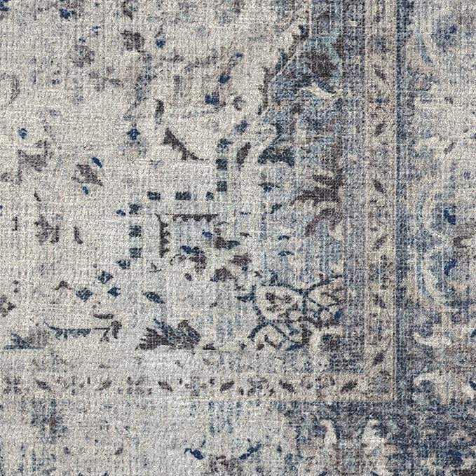 RUGGABLE Washable Vintage Area Rug – Sarrah Blue Quartz 3x5, Stain-Resistant, Non-Slip – Small Machine Washable Rugs for Living Room, Bedroom, Hallway, Entryway & Office–with Standard Pad