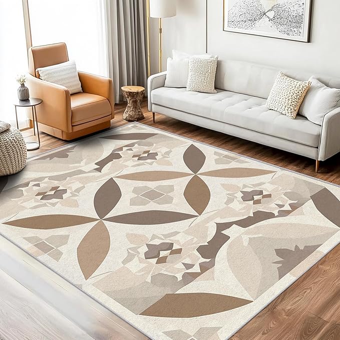Geometric Rug, Washable 5x8 Rug for Living Room, Modern Abstract Patterned Indoor Carpet, Geometric Decor for Home, Bedroom, Soft Non Slip Thin Design FER89