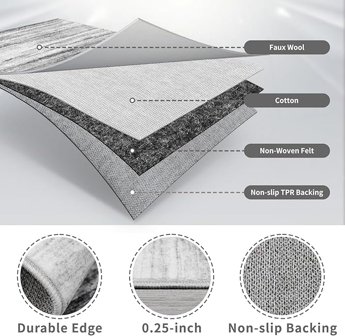 4x12 Runner Rug for Wide Hallway: Long Washable Runners for Entryway Living Room Dining Room - Stain and Water Resistant Rugs with Non-Slip Backing - Soft Low-Pile Carpet Grey
