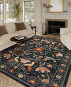 Moynesa Black Washable 8x10 Area Rugs for Living Room Bedroom Dining Room, Modern Transitional Aesthetic Floral Bird Medallion Carpet, Folk Art Home Decor Open Floor Areas Protection Non-Slip