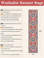 SERISSA Runner Rug for Hallways, 3x14 Washable Non Slip Kitchen Runner Rug, Extra Long Boho Rug Ultra Soft Vintage Rust Print Floor Carpet for Bedroom Hallway Entryway Bathroom Laundry Room