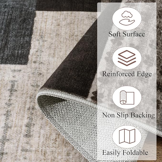 Modern Geometric Patchwork Indoor Runner Rug for Living Room, Blue-Taupe 2'x 6' Rug Rockwood Collection Hardwood Floors Decor for Bedroom, Blue Throw Carpet for Office Entryway Dining Room