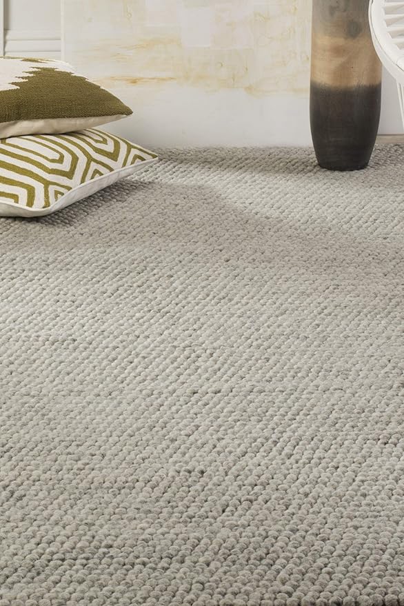 SAFAVIEH Area Rug 12x18 - Natura Collection - Large - Silver, Handmade Wool Blend, Textured Design, Ideal for Living Room, Bedroom, Dining Space (NAT620C)