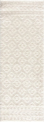 Hauteloom Tilos Moroccan Farmhouse Hallway, Entryway Shag Runner Rug - Shaggy Long Runner Rug - Trellis Pattern - High Plush Pile - Cream, Pink, Beige - 2'7" x 7'3"