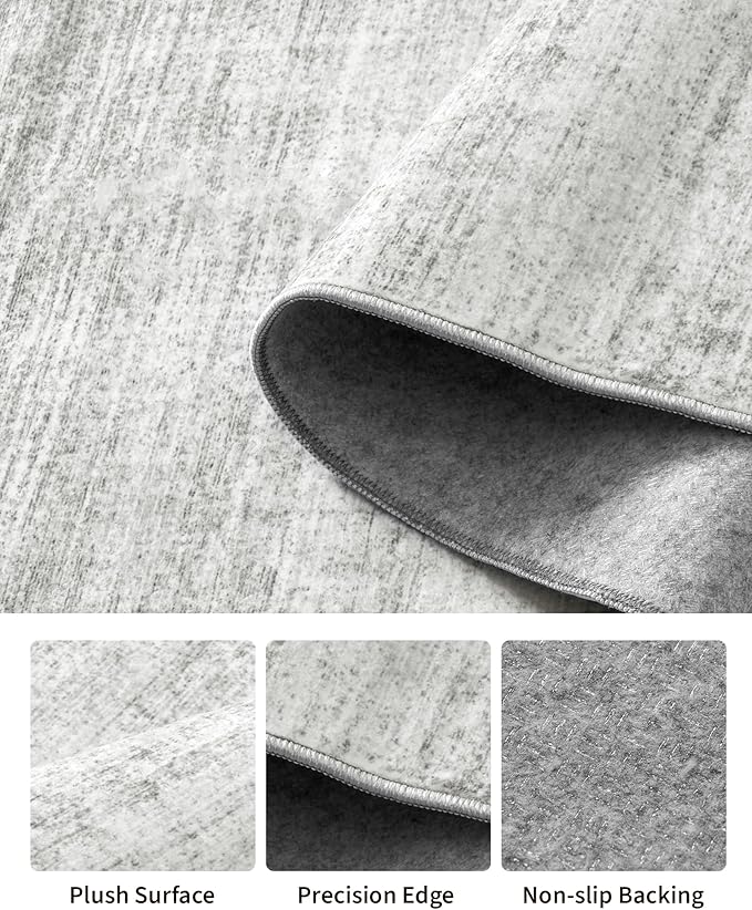 Art&Tuft Non-Slip Runner Rug - 2x6 Runner Rug Washable Low-Pile Rugs Runners, Soft Distressed Carpet Runner for Bedroom Bathroom Kitchen Laundry Living Room, Grey