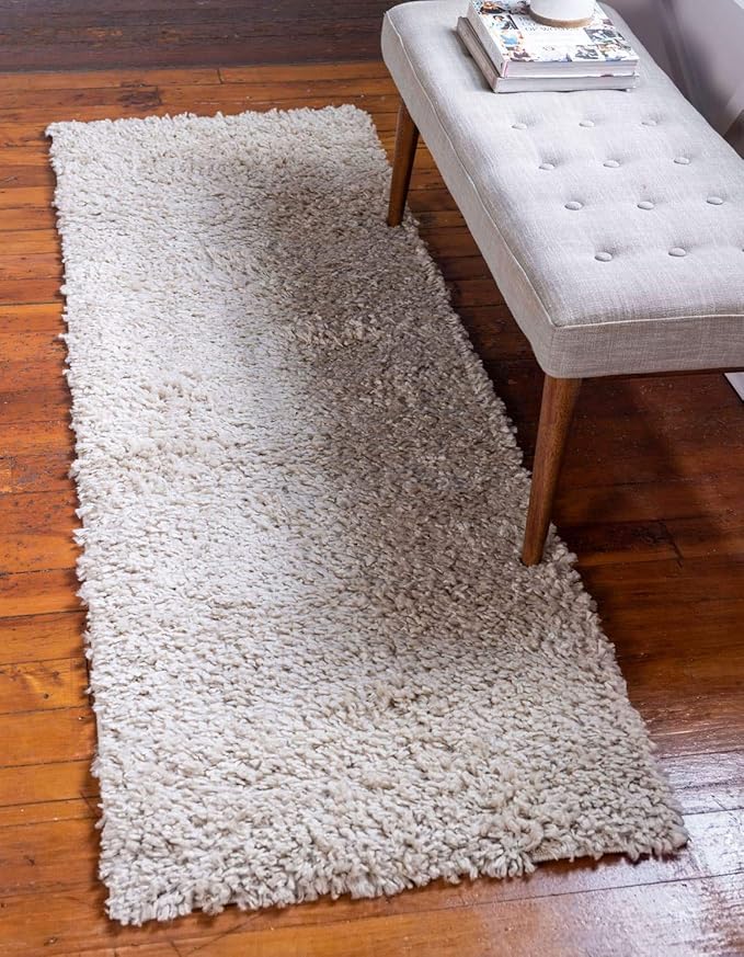 Unique Loom Davos Shag Collection Area Rug - Solid (2' 7" x 13' 1" Runner, Linen)