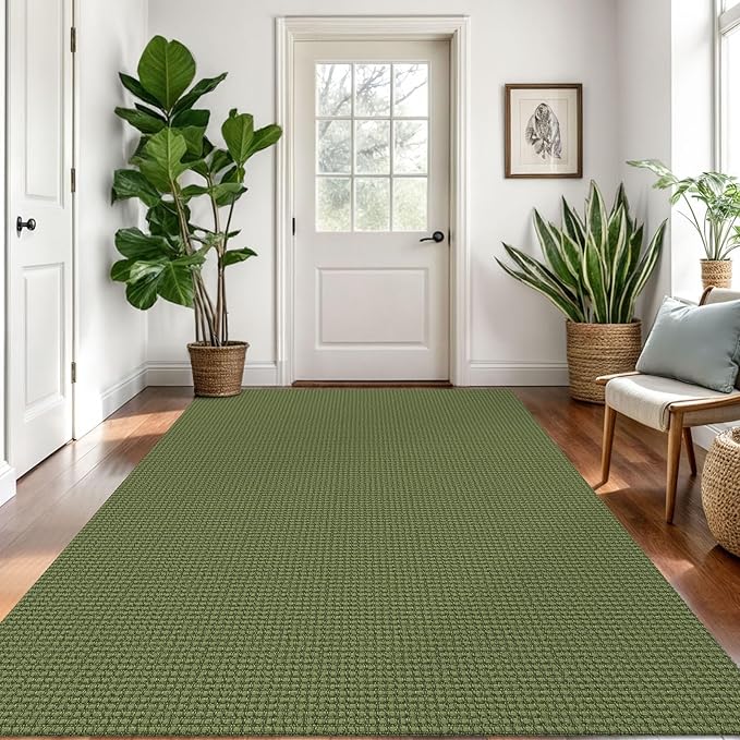 Braided Area Rug 5x7 Ft Washable Rugs for Living Room Non Slip Bedroom Rugs Boho Dining Room Rug Cotton Living Room Woven Floor Carpet for Nursery Playroom, Green