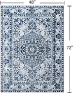 YJ.GWL Area Rugs for Living Room 4x6 Machine Washable Rugs for Bedroom, Non Slip Floral Vintage Rug Indoor Carpet, Stain Resistant Throw Rug for Dining Room Kitchen, Navy Blue